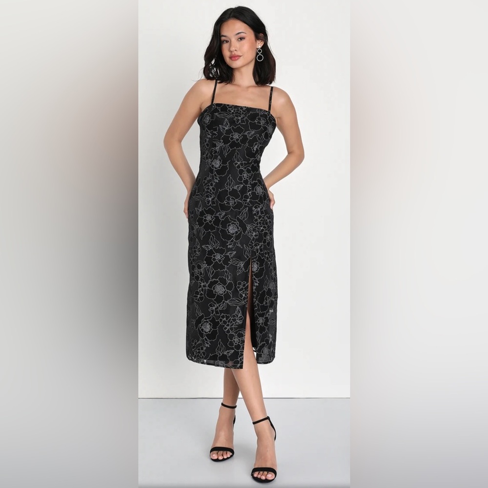 Made for the Occasion Black Floral Jacquard Midi Dress
Lulus